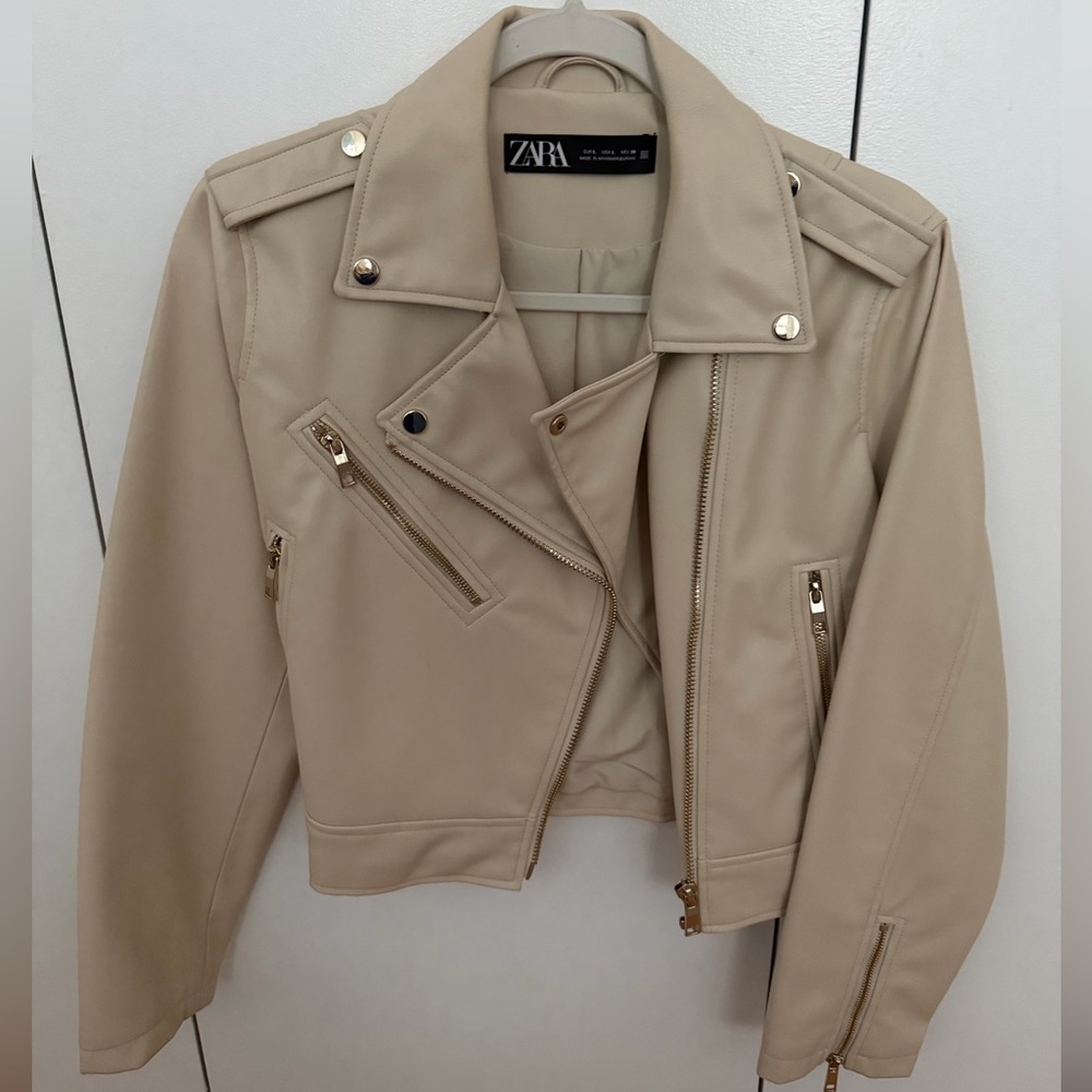 Zara Women's Cream Leather Jacket